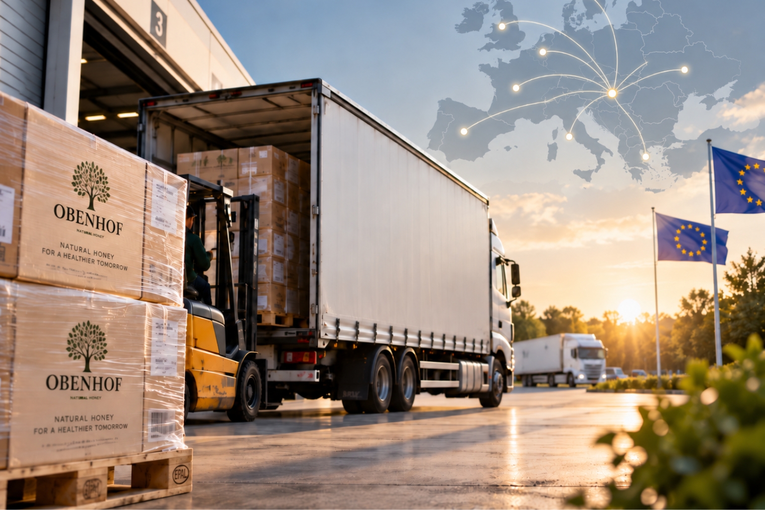 Obenhof honey logistics with palletised shipments and European distribution routes