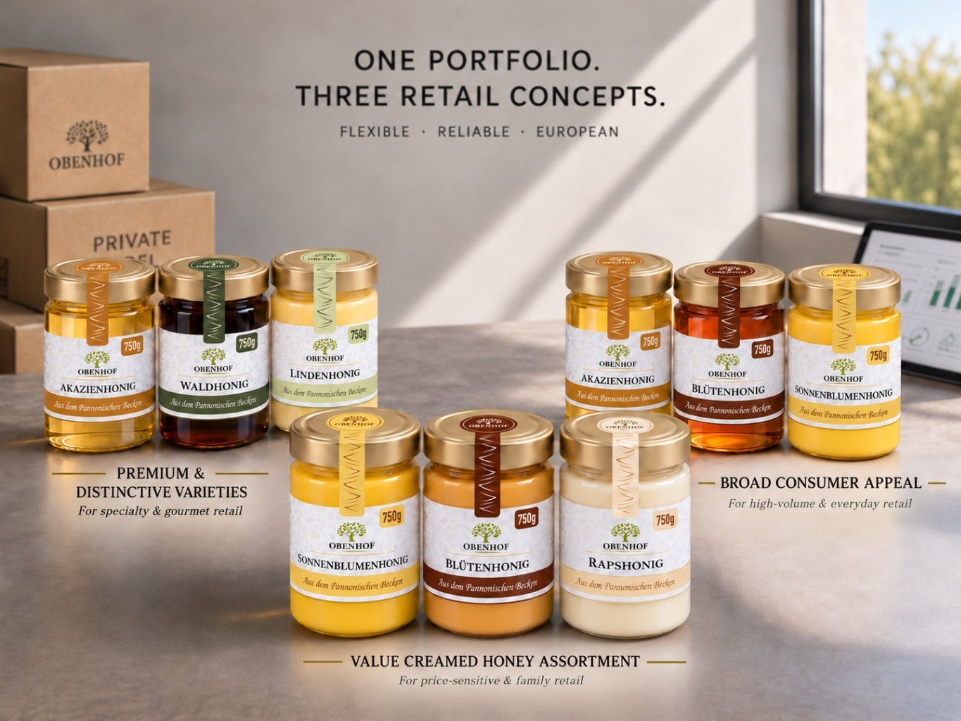 Obenhof honey range for various retail concepts and market segments